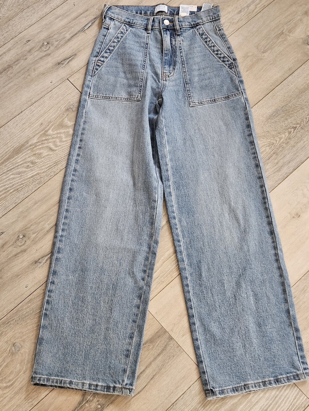 "NEW" Time and Tru Utility Trouser Wide Leg Jeans Size 0 Medium Wash